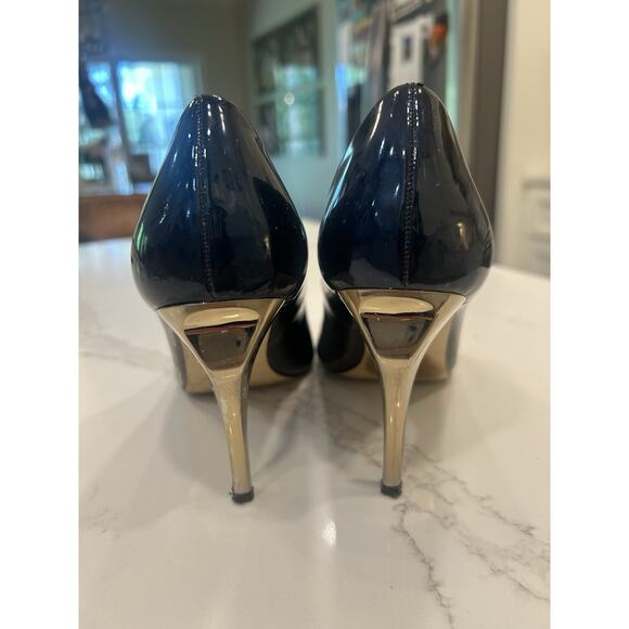 J.‎ RENEE Carrara Sz 7.5 M Navy Pointed Toe Gold High Heels Pumps Patent Leather - Picture 4 of 11